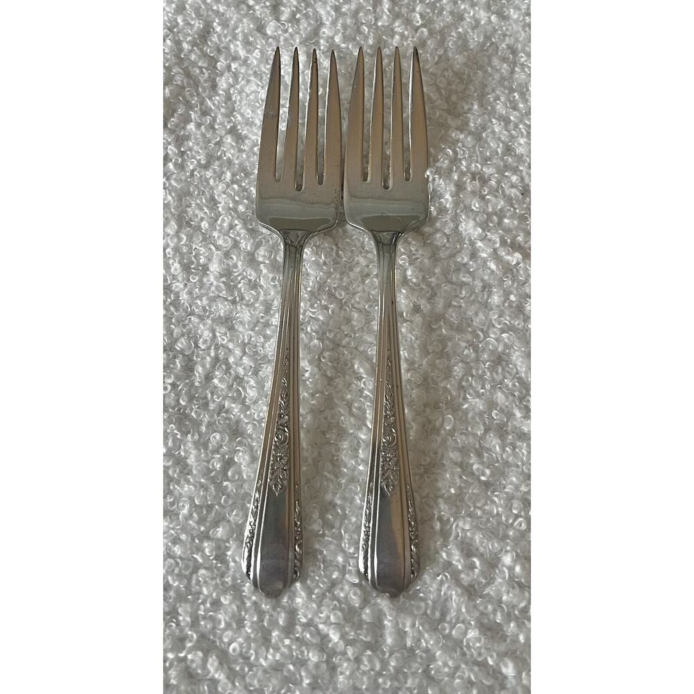 2 Vintage Wallace Deerfield Silver VISION Silverplate Salad Forks 1933